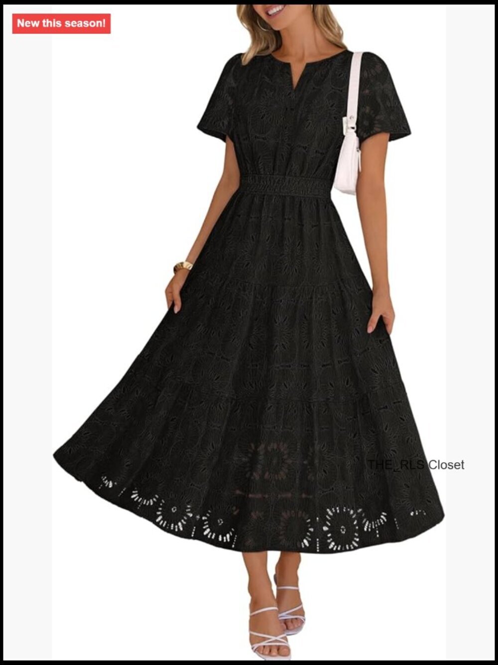 Summer Floral Maxi Dress Boho Eyelet Lace Short Sleeve A Line Tiered - Picture 1 of 7
